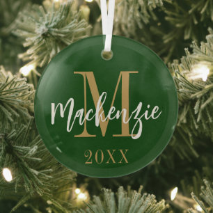 Moderne monogram naam Aangepaste kleurentoetsenbor Glas Ornament