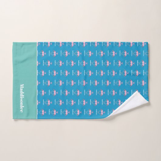 Moderne monogram Naam Blauw Blauwgroen Roze Flamin Bad Handdoek (Handdoek)