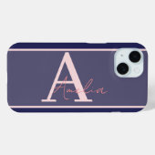 Moderne Monogram Naam Blauw Roze Case-Mate iPhone Case (Achterkant (horizontaal))