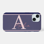 Moderne Monogram Naam Blauw Roze iPhone 15 Case (Achterkant horizontaal)