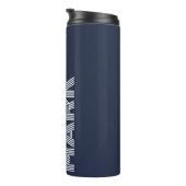 Moderne Monogram Naam Donkerblauw Wit Strepen Thermosbeker (Geroteerd rechts)