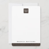 Moderne monogram naam donkerbruin leer look notitiekaartje (Voorkant)