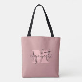 Moderne Monogram Naam Dusty Rose Tote Bag (Achterkant)