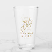 Moderne monogram naam Eenvoudige bier Glas (Achterkant)