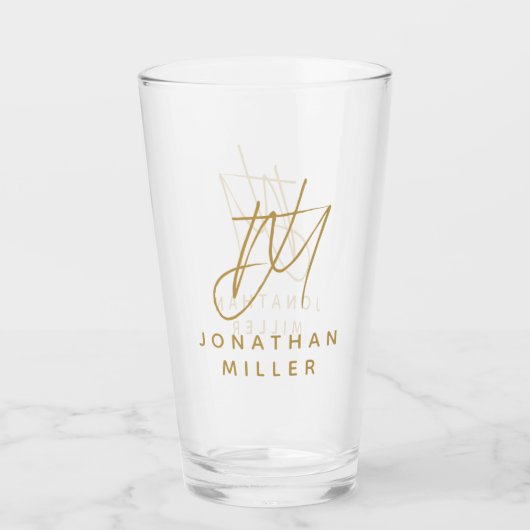 Moderne monogram naam Eenvoudige bier Glas (Voorkant)