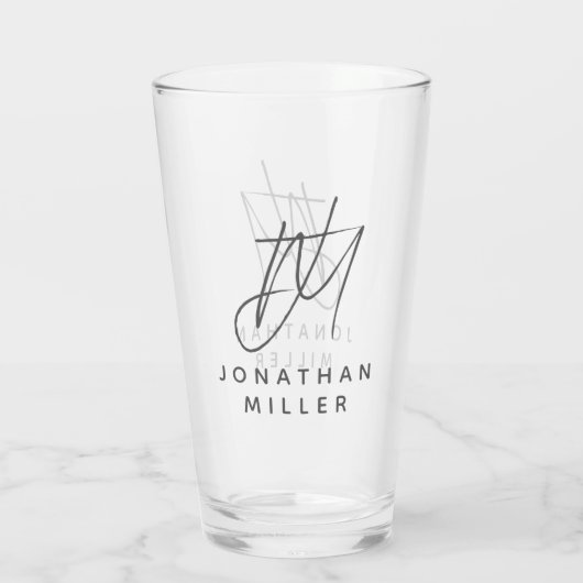 Moderne monogram naam Eenvoudige bier Glas (Achterkant)