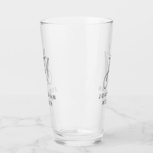 Moderne monogram naam Eenvoudige bier Glas (Links)