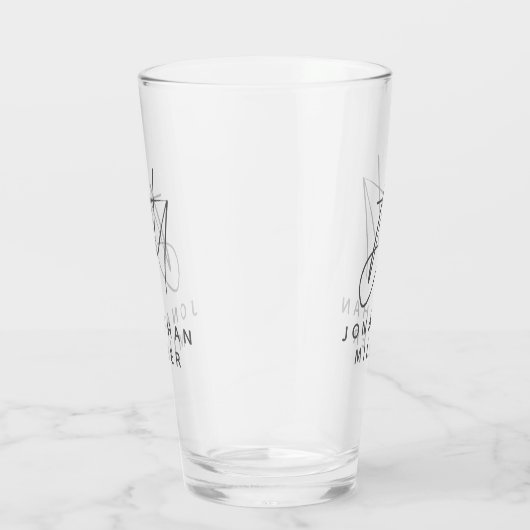 Moderne monogram naam Eenvoudige bier Glas (Rechts)