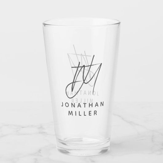 Moderne monogram naam Eenvoudige bier Glas (Voorkant)