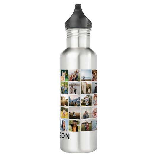 Moderne Monogram Naam Fotocollage Waterfles (Rechts)