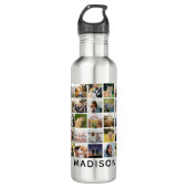 Moderne Monogram Naam Fotocollage Waterfles (Voorkant)