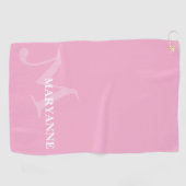 Moderne Monogram Naam Fun Roze Golfhanddoek (Horizontaal)