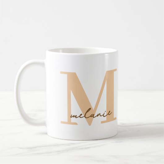 Moderne monogram Naam Gift Peach White Coffee Mok (Links)