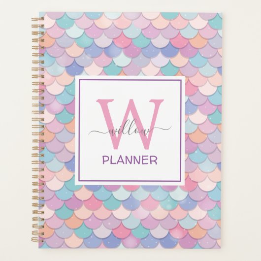 Moderne monogram naam  Glam Mermaid Trendy Planner (Voorkant)