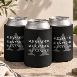 Moderne Monogram Naam Grijs Zwart Blikjeskoeler