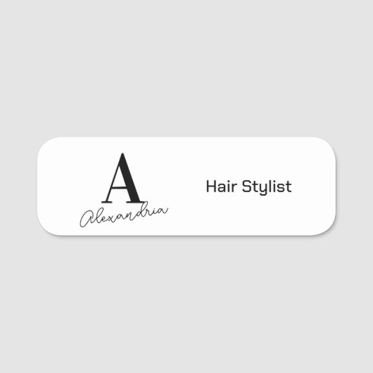 Moderne Monogram Naam Hair Stylist Naamplaatje (Voorkant)