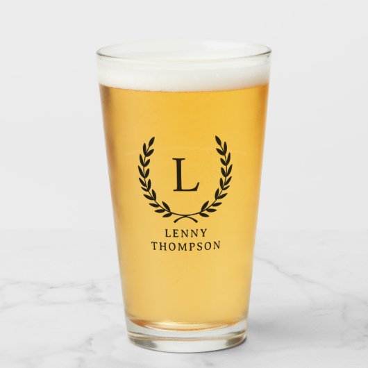Moderne Monogram Naam Initiaal Krans Grieks Sleute Glas (Voorkant gevuld)