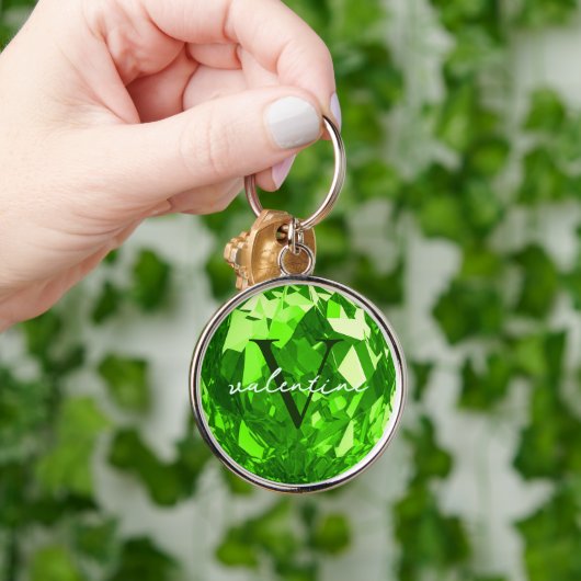 Moderne Monogram Naam Initialen Peridot Premium Sleutelhanger (Hand)