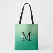 Moderne Monogram Naam Licht naar Donkergroen Verlo Tote Bag (Voorkant)