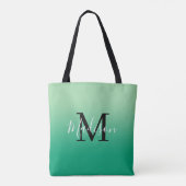 Moderne Monogram Naam Licht naar Donkergroen Verlo Tote Bag (Achterkant)