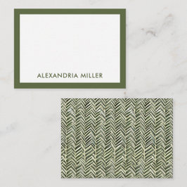 Moderne monogram naam Olive Herringbone Notitiekaartje