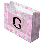 Moderne Monogram Naam op Paarse Roze Witte Harten Groot Cadeauzakje (Voorkant Gekanteld)