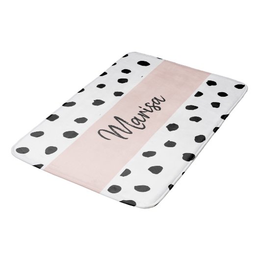 Moderne monogram naam | Pastel Roze en Zwarte Stip Badmat (Gekanteld)