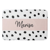 Moderne monogram naam | Pastel Roze en Zwarte Stip Badmat (Voorkant)