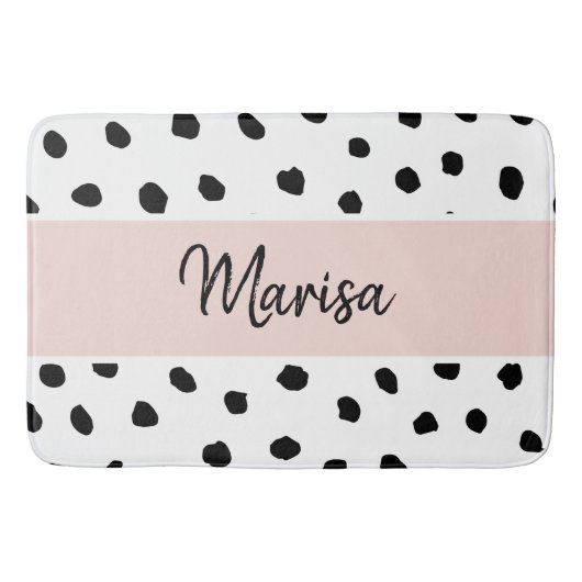 Moderne monogram naam | Pastel Roze en Zwarte Stip Badmat (Voorkant)