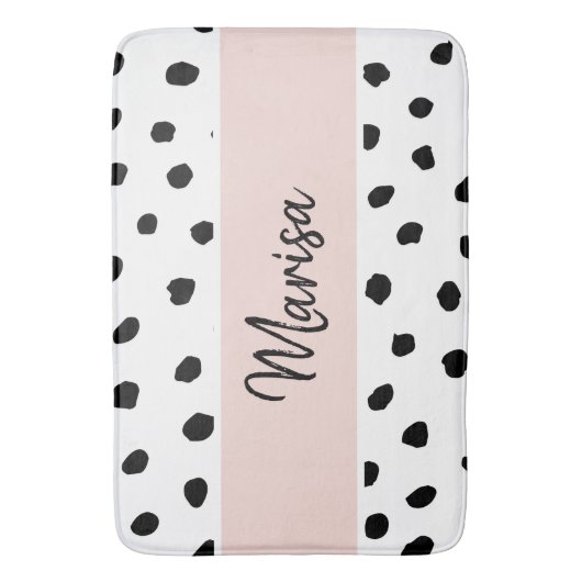 Moderne monogram naam | Pastel Roze en Zwarte Stip Badmat (Voorkant Verticaal)