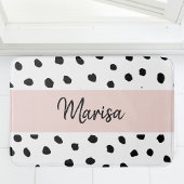 Moderne monogram naam | Pastel Roze en Zwarte Stip Badmat