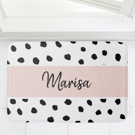 Moderne monogram naam | Pastel Roze en Zwarte Stip Badmat