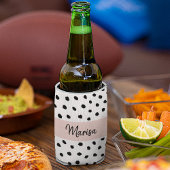 Moderne monogram naam | Pastel Roze en Zwarte Stip Blikjeskoeler