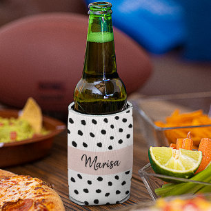 Moderne monogram naam   Pastel Roze en Zwarte Stip Blikjeskoeler