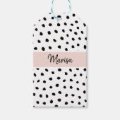 Moderne monogram naam | Pastel Roze en Zwarte Stip Cadeaulabel (Voorkant)
