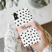 Moderne monogram naam | Pastel Roze en Zwarte Stip Case-Mate iPhone Case