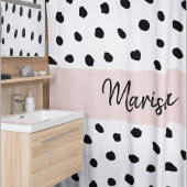 Moderne monogram naam | Pastel Roze en Zwarte Stip Douchegordijn