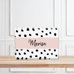 Moderne monogram naam | Pastel Roze en Zwarte Stip Fotoblokken<br><div class="desc">Moderne monogram naam | Pastel Roze en Zwarte Stippen</div>