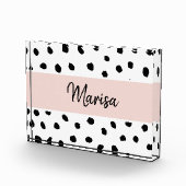 Moderne monogram naam | Pastel Roze en Zwarte Stip Fotoblokken (Rechts)