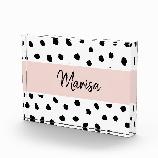 Moderne monogram naam | Pastel Roze en Zwarte Stip Fotoblokken (Rechts)