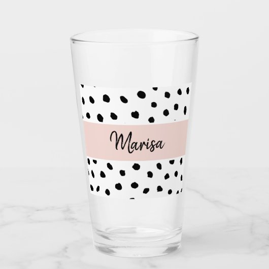 Moderne monogram naam | Pastel Roze en Zwarte Stip Glas (Voorkant)