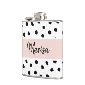 Moderne monogram naam | Pastel Roze en Zwarte Stip Heupfles (Links)