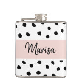 Moderne monogram naam | Pastel Roze en Zwarte Stip Heupfles (Voorkant)