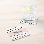 Moderne monogram naam | Pastel Roze en Zwarte Stip Kartonnen Onderzetters (Insitu)