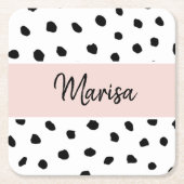 Moderne monogram naam | Pastel Roze en Zwarte Stip Kartonnen Onderzetters (Voorkant)