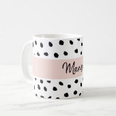Moderne monogram naam | Pastel Roze en Zwarte Stip Koffiemok (Voorkant links)