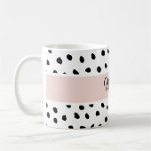 Moderne monogram naam | Pastel Roze en Zwarte Stip Koffiemok (Links)