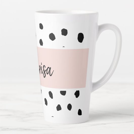 Moderne monogram naam | Pastel Roze en Zwarte Stip Latte Mok (Rechts)