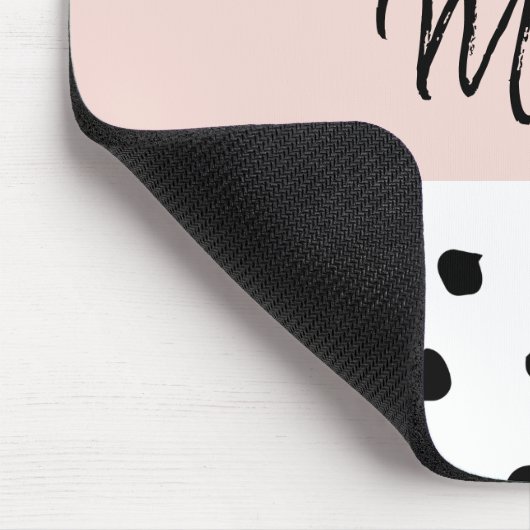 Moderne monogram naam | Pastel Roze en Zwarte Stip Muismat (Hoek)