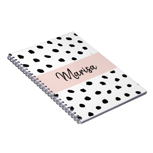 Moderne monogram naam | Pastel Roze en Zwarte Stip Notitieboek (Rechterzijde)